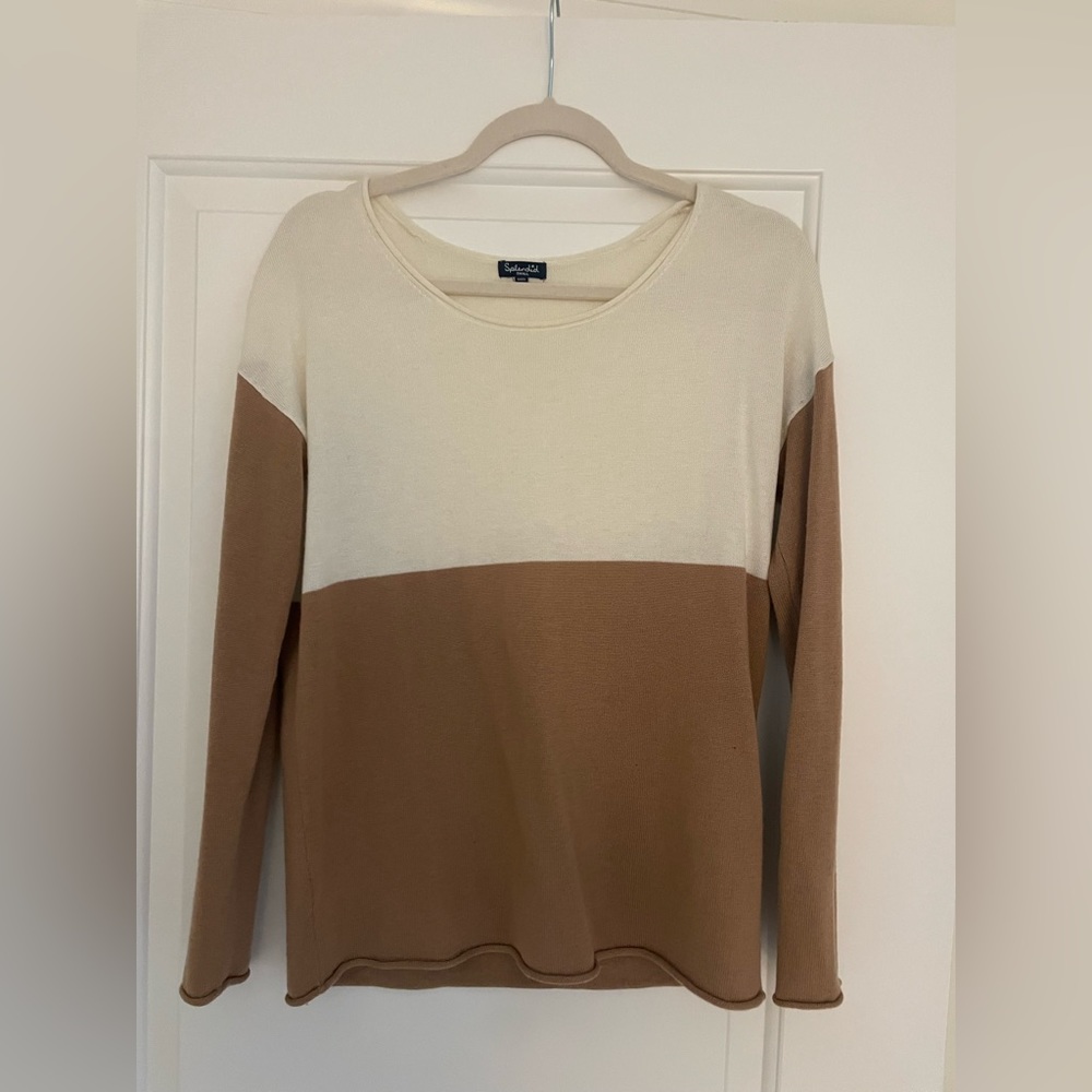 Splendid Womens Cream & Brown Color Block Sweater Size Small